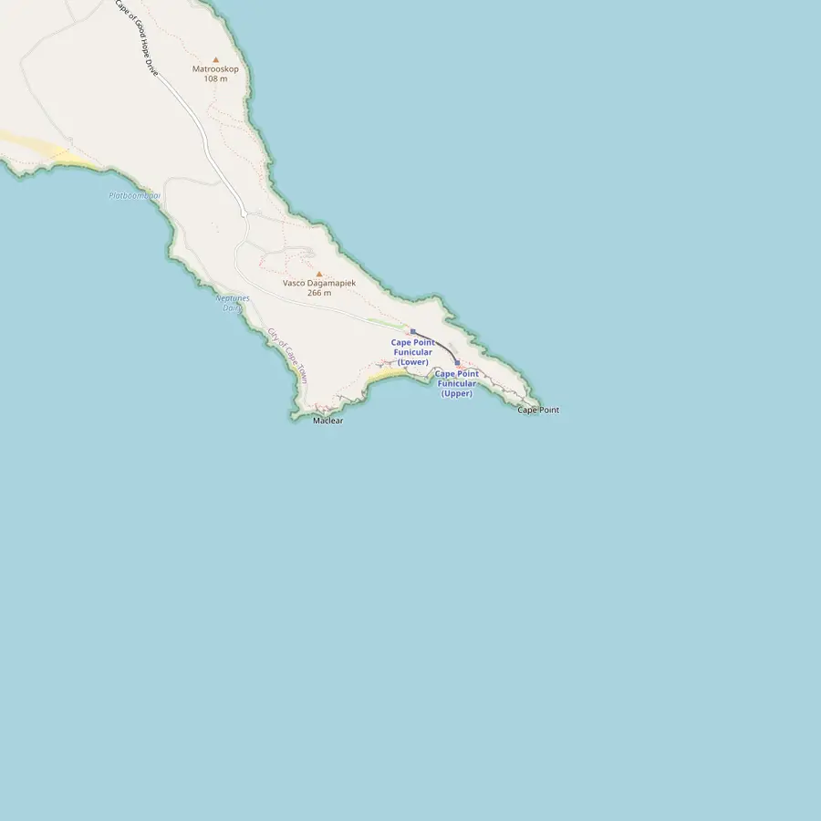 Map of the tip of the Cape Peninsula with the Cape of Good Hope and the Cape Point lighthouse